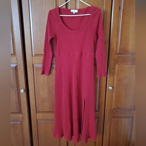 RIHOAS Red Ribbed Side Split A-Line Maxi Dress